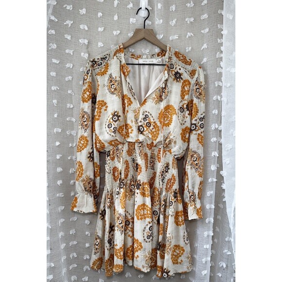 Bishop + Young Cream & Yellow Golden Print Marmont Mini Sun Dress Size M - Picture 2 of 6